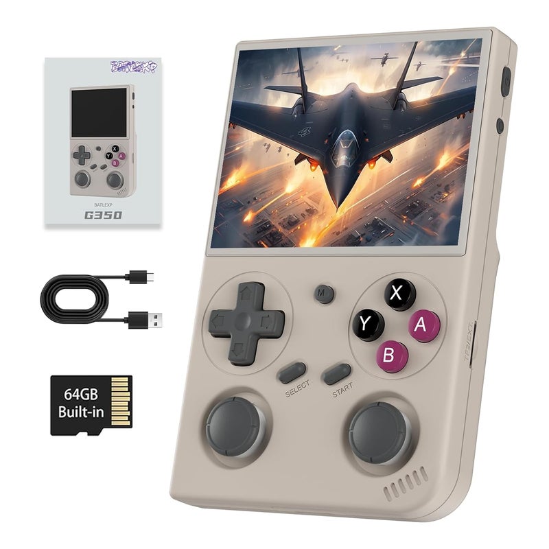 GiipGoop G350 Retro Handheld Game Console G350 Retro Gaming Console 3.5'' IPS Screen Linux 64+32 System Built-in 64G TF Card 20+Emulators Pre-Installed 4371 Games Retro Game Console with 3200mAh Battery Gray - Image 1